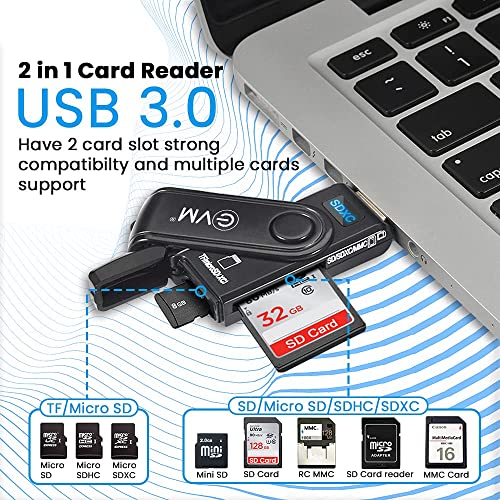 EVM 2-in-1 USB 3.0 Memory Card Reader | SD Micro SD Dual Slot | Supports SDXC SDHC MMC UHS-I up to 2TB | Compact Adapter for Laptop PC | 3 Year Warranty (EVM-CR-003) - Image 2
