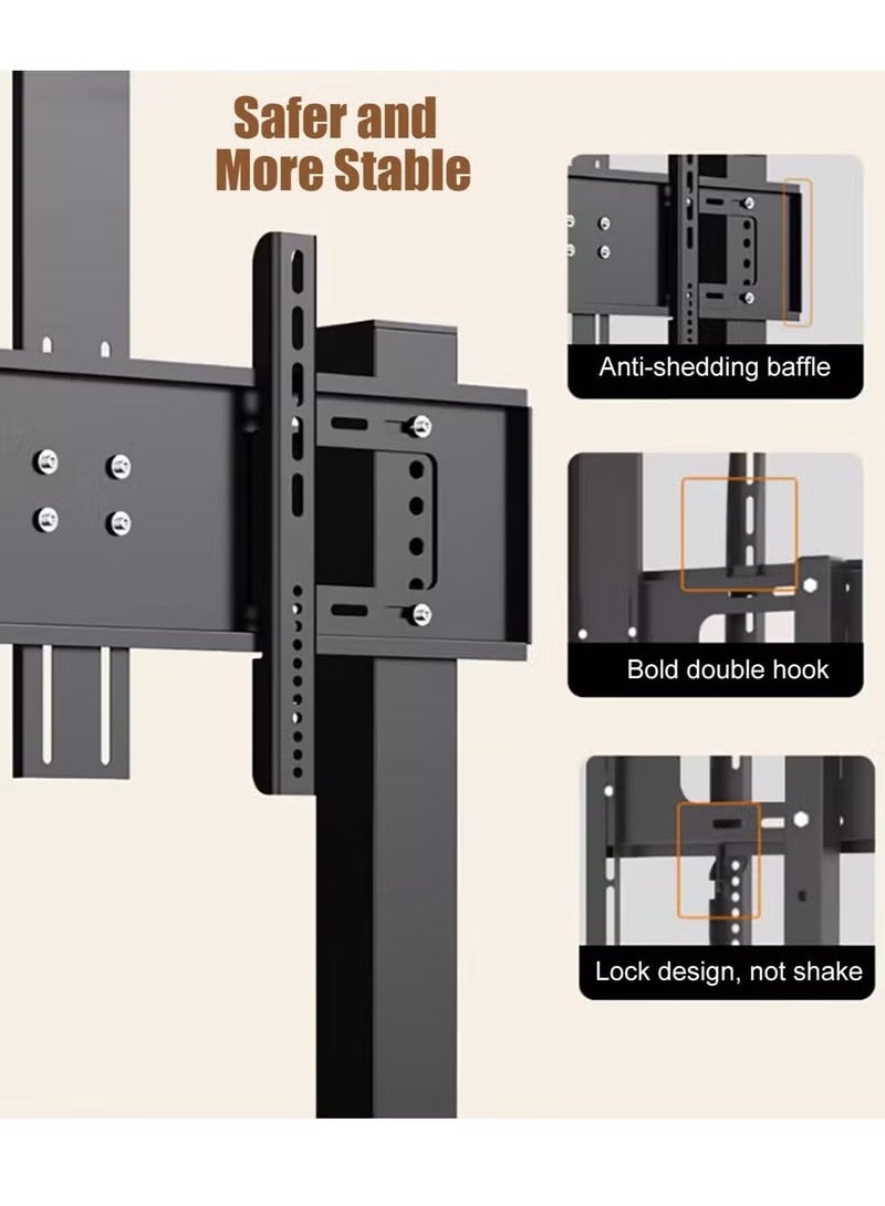 شو وو حامل تلفزيون متنقل بعجلات، حامل تلفزيون أرضي من الفولاذ لتلفزيون مقاس 32-70 بوصة، أقصى دعم VESA: 600*400 مم، يتحمل وزن 50 كجم - Image 4