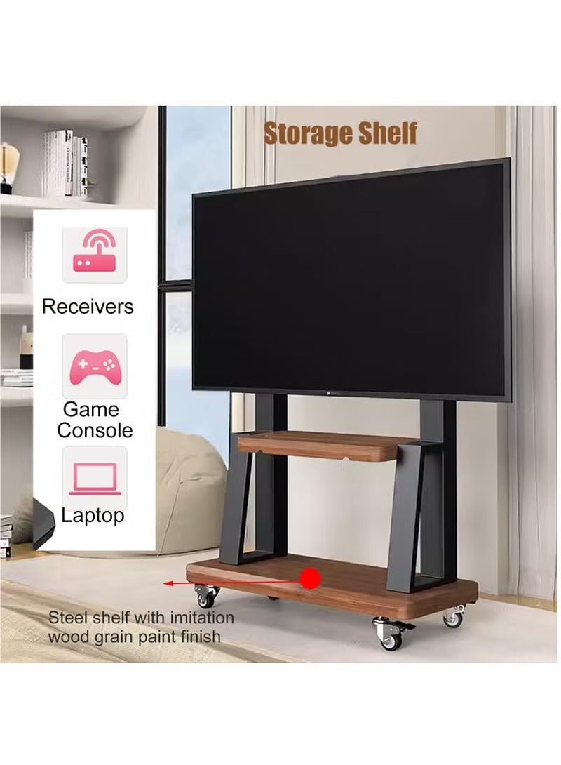 شو وو حامل تلفزيون متنقل بعجلات، حامل تلفزيون أرضي من الفولاذ لتلفزيون مقاس 32-70 بوصة، أقصى دعم VESA: 600*400 مم، يتحمل وزن 50 كجم - Image 3