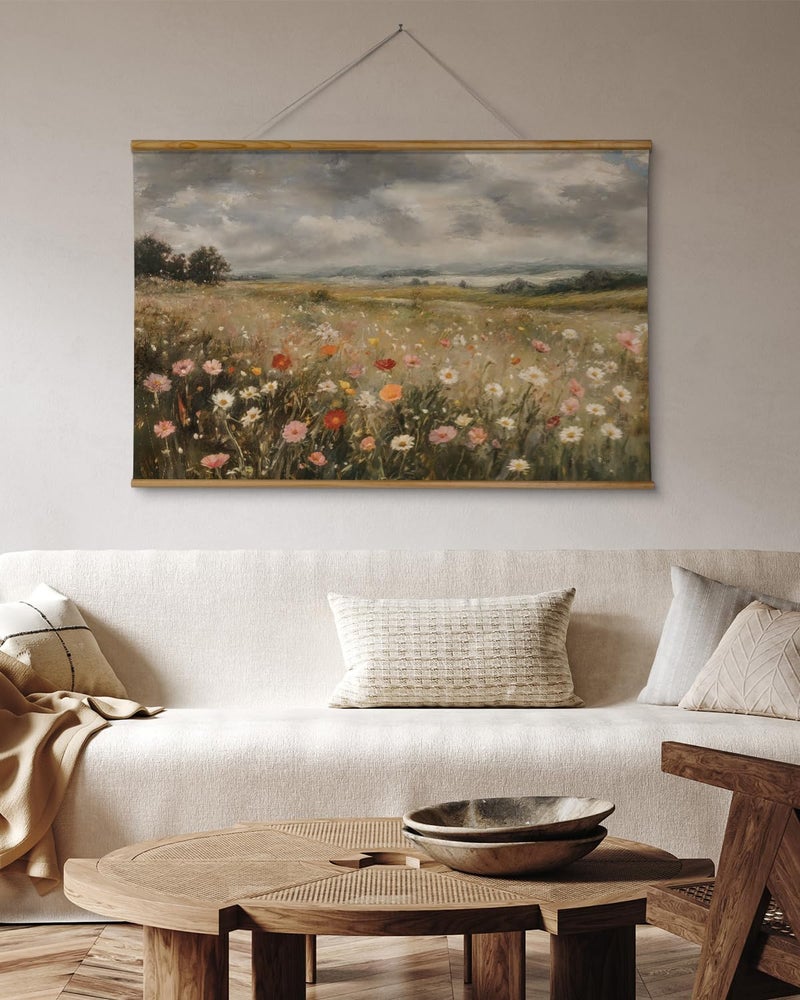 ARPEOTCY Extra Large Vintage Framed Wall Art, 36x54 Inch Colorful Wild Flowers Landscape Hanging Framed Wall Art Decor for Living Room Bedroom Office, Retro Rustic Home Decor Aesthetic - Image 5
