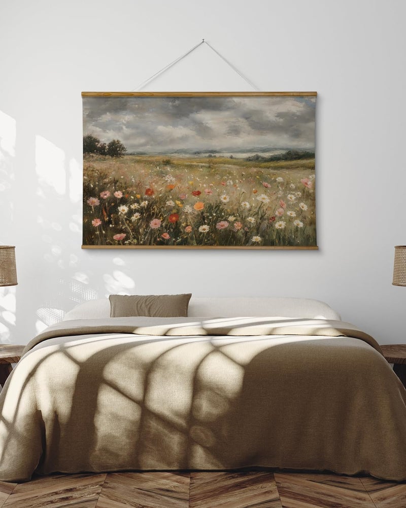 ARPEOTCY Extra Large Vintage Framed Wall Art, 36x54 Inch Colorful Wild Flowers Landscape Hanging Framed Wall Art Decor for Living Room Bedroom Office, Retro Rustic Home Decor Aesthetic - Image 2