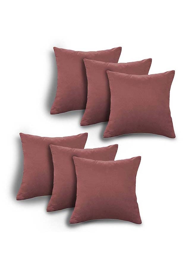 House One Set of 6 pieces Square Soft Velvet Decorative Cushion with Solid Design and Attractive Colors 45x45 cm - Dark Pink - Image 1