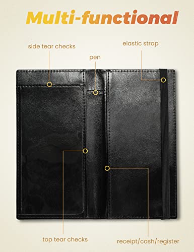 Yarnic Checkbook Cover for Personal Checkbook, Checkbook Holder with Pen Holder & Built-in Clear Plastic Divider for Duplicate Checks (Black & Gold) - Image 2