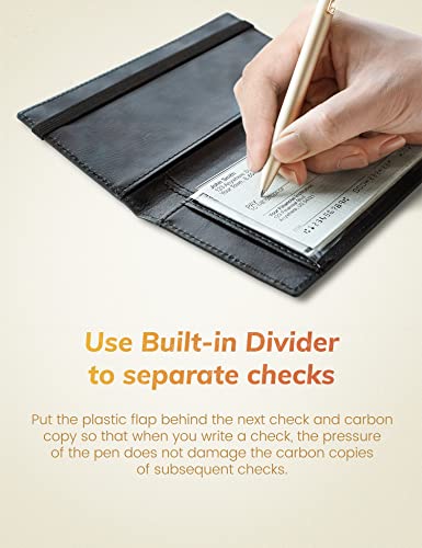 Yarnic Checkbook Cover for Personal Checkbook, Checkbook Holder with Pen Holder & Built-in Clear Plastic Divider for Duplicate Checks (Black & Gold) - Image 5