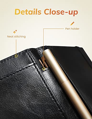 Yarnic Checkbook Cover for Personal Checkbook, Checkbook Holder with Pen Holder & Built-in Clear Plastic Divider for Duplicate Checks (Black & Gold) - Image 3