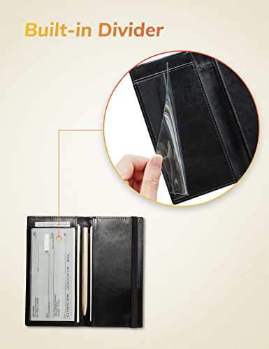 Yarnic Checkbook Cover for Personal Checkbook, Checkbook Holder with Pen Holder & Built-in Clear Plastic Divider for Duplicate Checks (Black & Gold) - Image 4