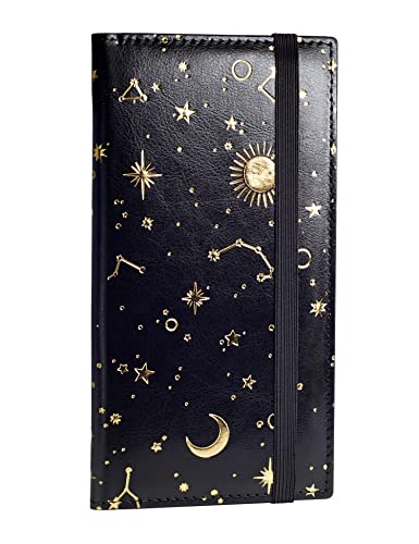 Yarnic Checkbook Cover for Personal Checkbook, Checkbook Holder with Pen Holder & Built-in Clear Plastic Divider for Duplicate Checks (Black & Gold) - Image 1