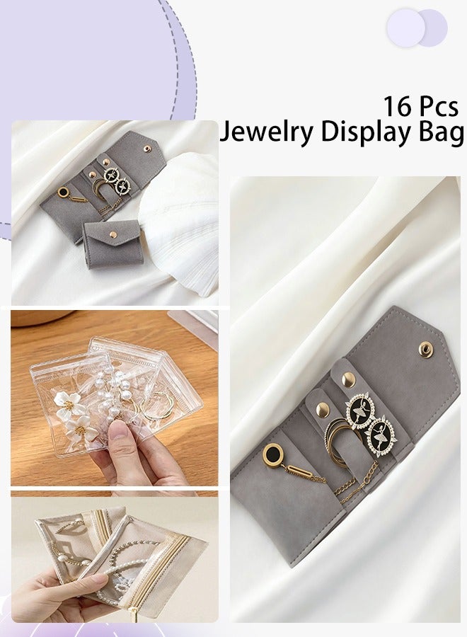 roaiss 16 Pcs Jewelry Storage Bags Set, 1 Pc Snap Jewelry Bag, 10 Pcs Transparent PVC Jewelry Bags, 5 Pcs Zipper Jewelry Organizer Bag , Storage for Earrings, Rings, Necklaces, Multi-functional Portable Small Jewelry Bag - Image 1