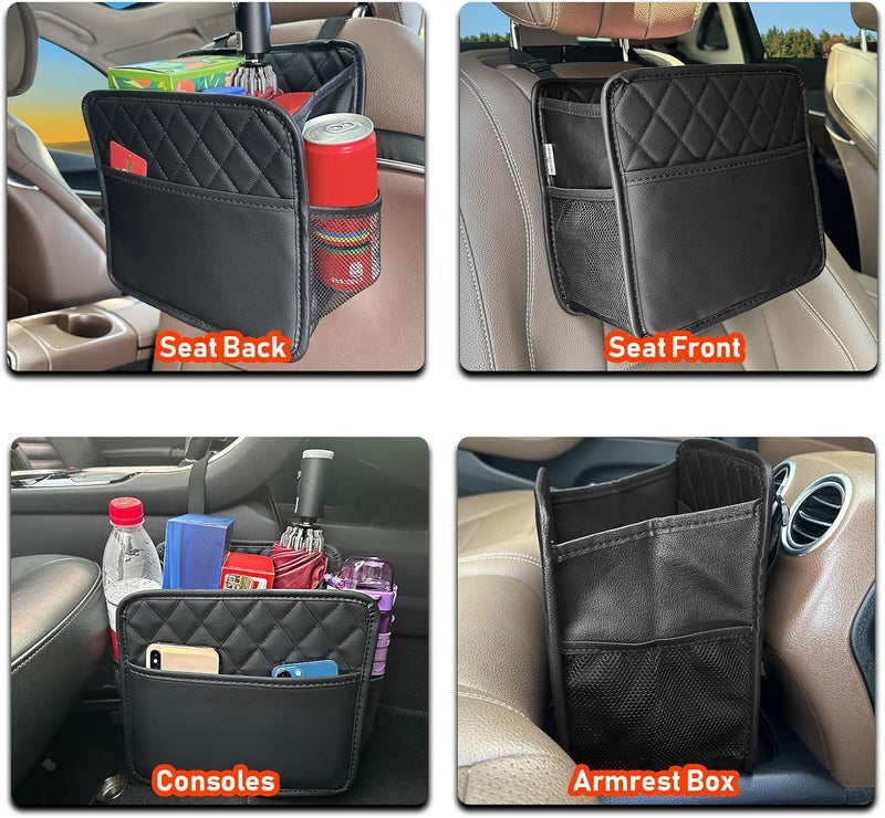 Noaman Premium PU Leather Car Seat Storage Organizer with 3 Pockets - Multifunctional Backseat Car Organizer and Trash Bag - Image 5