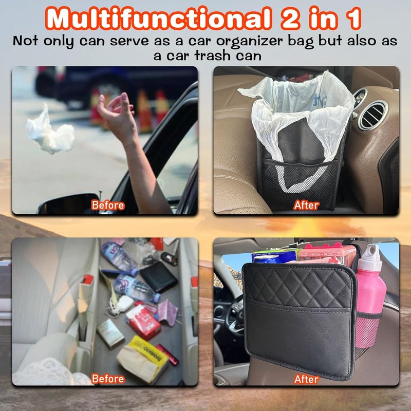 Noaman Premium PU Leather Car Seat Storage Organizer with 3 Pockets - Multifunctional Backseat Car Organizer and Trash Bag - Image 4