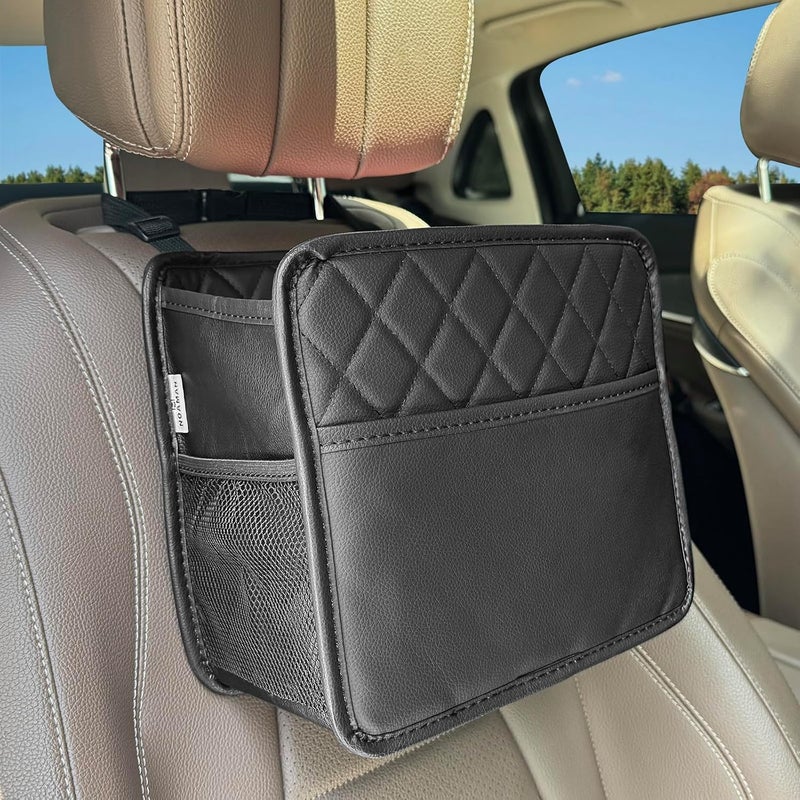 Noaman Premium PU Leather Car Seat Storage Organizer with 3 Pockets - Multifunctional Backseat Car Organizer and Trash Bag - Image 1