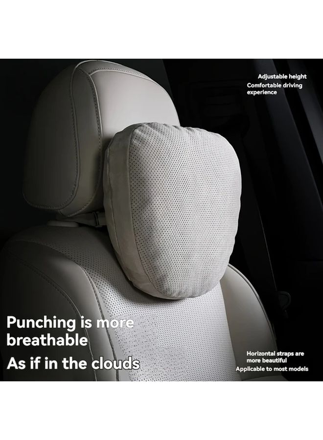 Universal Faux Leather Car Headrest And Lumbar Support Set Mocha Ergonomic Neck Support - Image 1