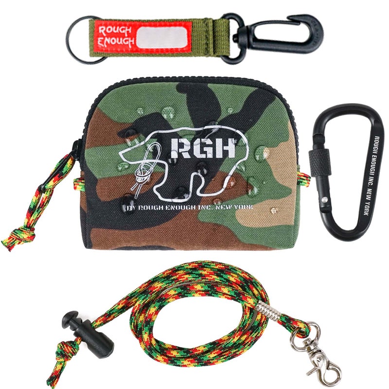 RE ROUGH ENOUGH Rough Enough Small Coin Purse Pouch for Men Boys Camo Army Military Cordura Neck Lanyard Wallet with Keychain for Outdoor Travel EDC - Image 1