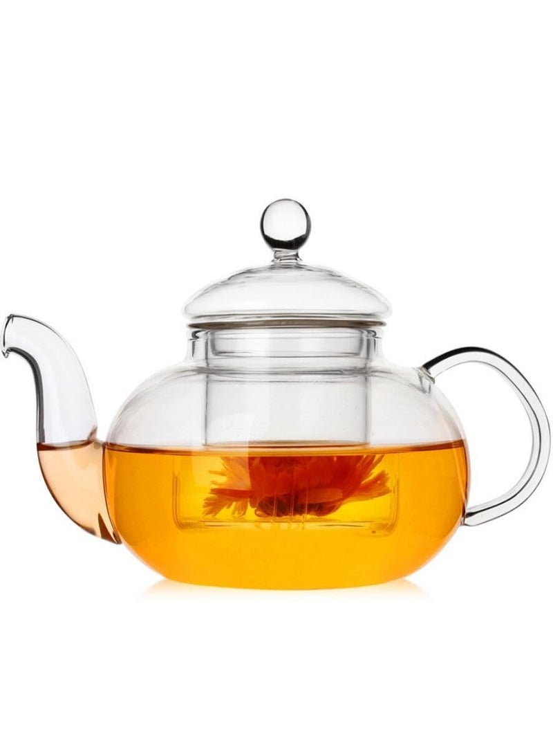 BERAM Glass Teapot with Removable 18/8 Stainless Steel Infuser – 400ml Borosilicate Clear Tea Kettle with Bulge Lid, Stovetop Safe, Handcrafted Loose Leaf Tea Maker for Home or Office