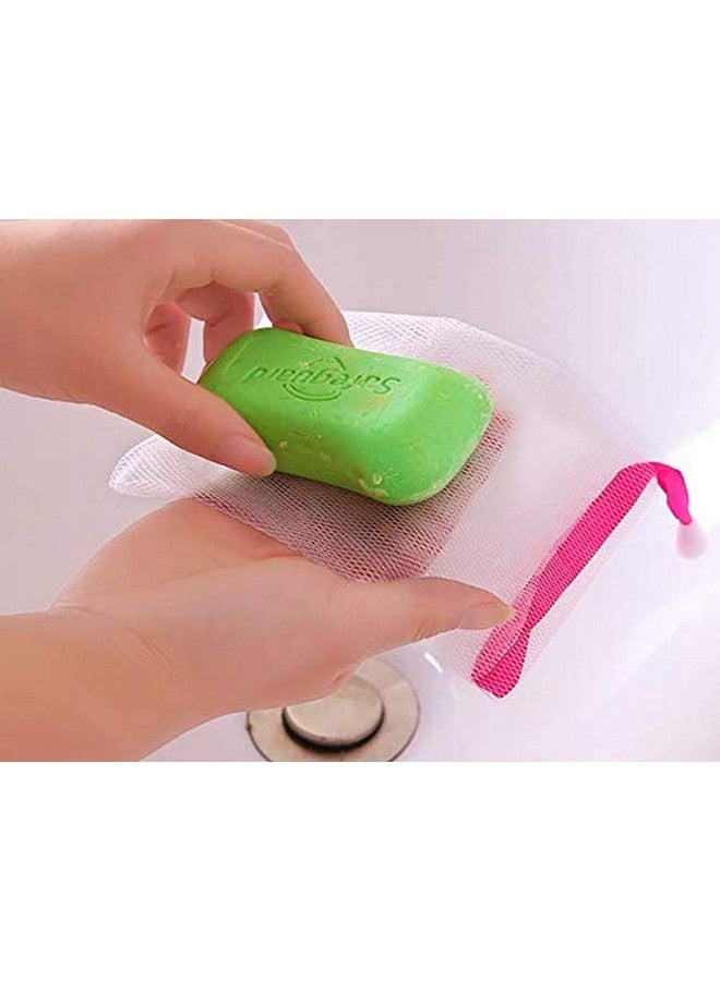 AKOAK 10 Pcs Exfoliating Mesh Soap Pouch Bubble Foam Net Soap Sack Saver Pouch Drawstring Holder Bags (Color Random) - Image 1