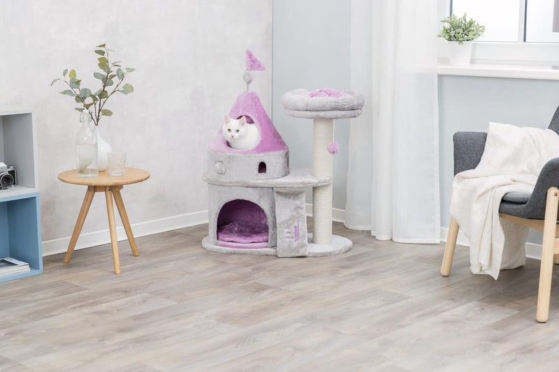 TRIXIE My Kitty Darling Castle Condo Plush Cat Tree Sisal Scratching Post Removable Bed Crinkling Blanket Cat Toy - Image 2
