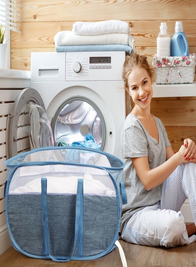 BATTOO Collapsible Laundry Baskets, Tear Proof Pop Up Laundry Hamper with Dual Handles, Durable Foldable Laundry Basket, Easy to Carry Laundry Hamper for Home, Laundry Room, Bedroom, Dorm, Travel Blue - Image 2