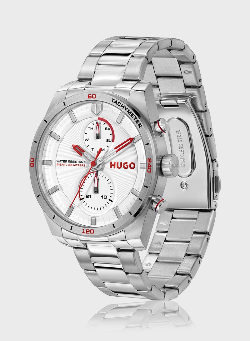 HUGO #Fast Collection Analog Multifunction Quartz Watch For Men With Silver Stainless Steel Bracelet - 1530373 - Image 3