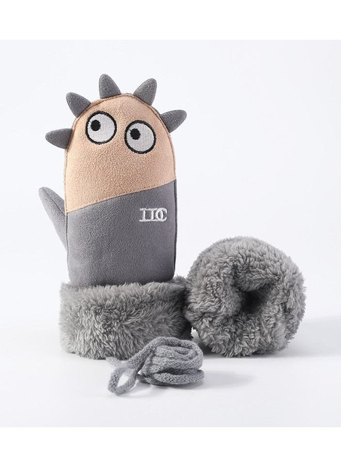 Golovejoy Children's outdoor Windproof Plush Warm And Temperature Locking Cute Cartoon Fluff Gloves In Winter 