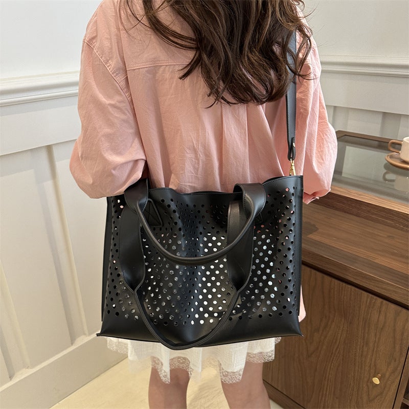 Hollow Shoulder Tote Bag Large Capacity Bag For Women Fashion Versatile Casual Work Clothing Large Bag Crossbody Bag - Image 3