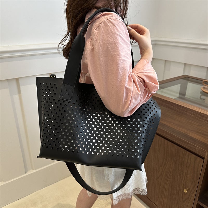 Hollow Shoulder Tote Bag Large Capacity Bag For Women Fashion Versatile Casual Work Clothing Large Bag Crossbody Bag - Image 4