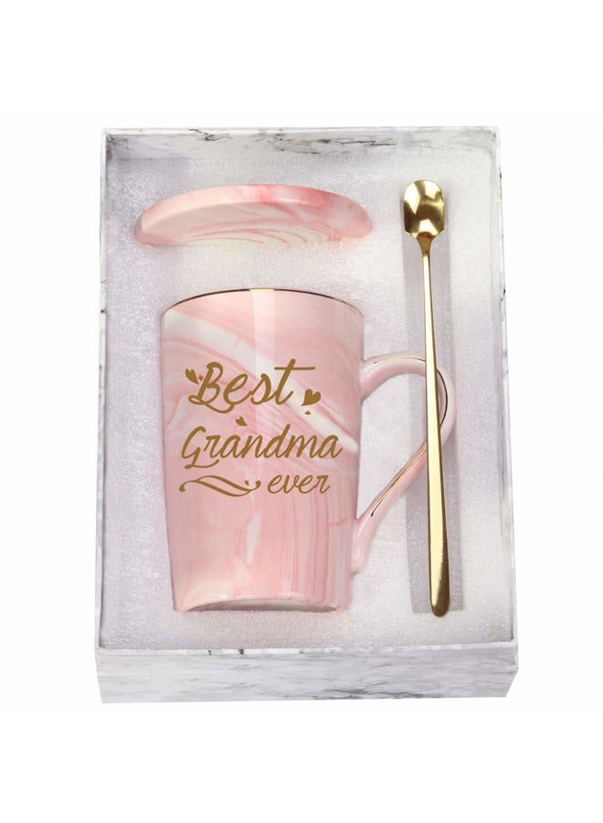 Toshiy Best Grandma Ever Mug Best Grandma Coffee Mug Grandma Gifts Birthday Mothers Day Gifts for Grandma from Granddaughter Grandson Grandchildren Grandkids 14 Ounce Gift Box with Spoon and Coaster Pink - Image 1