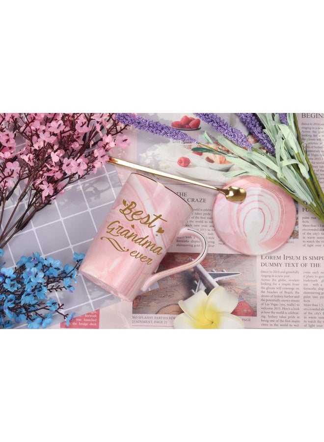 Toshiy Best Grandma Ever Mug Best Grandma Coffee Mug Grandma Gifts Birthday Mothers Day Gifts for Grandma from Granddaughter Grandson Grandchildren Grandkids 14 Ounce Gift Box with Spoon and Coaster Pink - Image 2