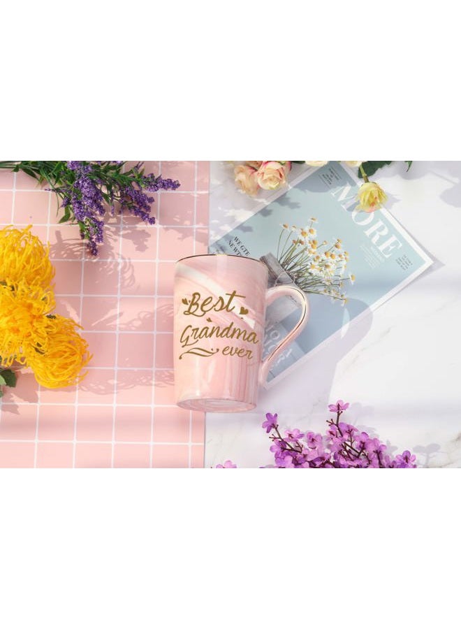 Toshiy Best Grandma Ever Mug Best Grandma Coffee Mug Grandma Gifts Birthday Mothers Day Gifts for Grandma from Granddaughter Grandson Grandchildren Grandkids 14 Ounce Gift Box with Spoon and Coaster Pink - Image 3