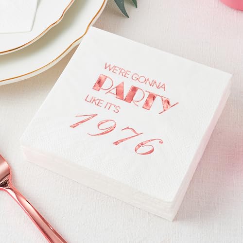 Crisky 50th Birthday Cocktail Napkins Rose Gold for Women 50th Birthday Party Decorations for Cake Dessert Berverage Table 50th Birthday Party Supplies50 Pcs Disposable Napkins 3Ply - Image 5