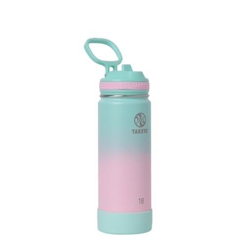 Takeya Actives Water Bottle with Straw Lid  Durable  EasyCare Water Bottle with Stainless Steel Insulation  BPAFree Lid with Carry Handle  Straw  DishwasherSafe  18 oz Ombre Dream