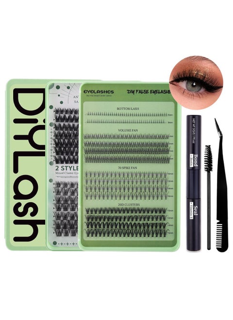 4 Styles DIY Eyelash Extension Kit 551 Clusters, 10-16mm Mixed Individual Lashes Cluster, Natural Curl Personal Eyelash Set, Segmented False Eyelashes, Thick Eyelashes