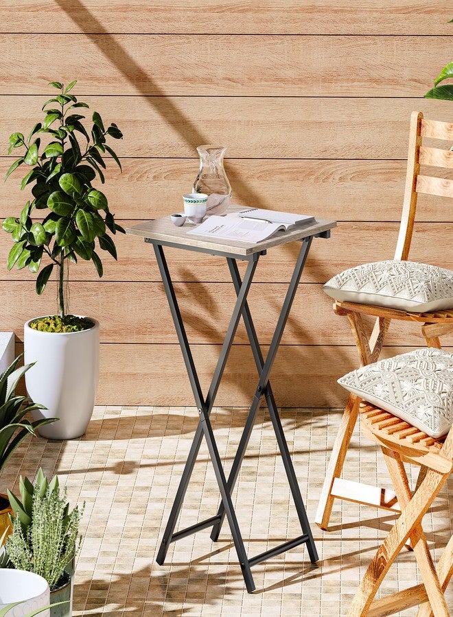 HOOBRO Folding TV Tray Table, Wooden TV Tray, Portable Sofa Side Snack Table, Industrial Desk for Small Spaces, Space-Saving, Easy to Install and Fold, Greige and Black BG27BZ01 - Image 5
