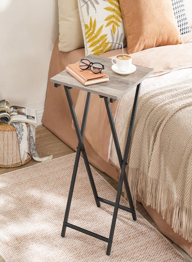 HOOBRO Folding TV Tray Table, Wooden TV Tray, Portable Sofa Side Snack Table, Industrial Desk for Small Spaces, Space-Saving, Easy to Install and Fold, Greige and Black BG27BZ01 - Image 3