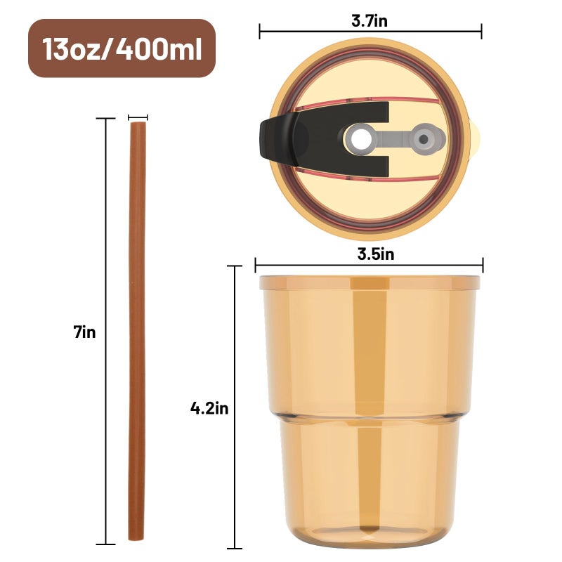 Luxfuel 13 oz Tumbler Water Glass Cups with Straw & Lid, Reusable Iced Coffee, Tea Cups, Leak-Proof Thick Wall Travel Glass Tumbler for Home, Office, Car Cup Holder Friendly, BPA Free (Amber, 1 Pack) - Image 2