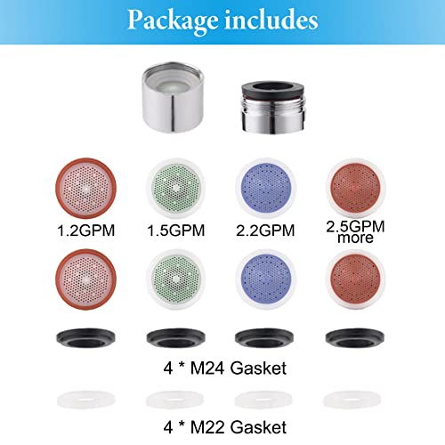 iFealClear 8 Pack Faucet Aerator, Kitchen Sink Aerator Faucet Filter with Solid Brass Shell, Male and Female Thread Water Conserve Faucet Aerator Adapter with Gasket for Kitchen and Bathroom, Chrome - Image 2