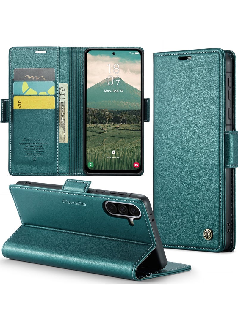 CaseMe Phone Case Luxury PU Leather Design Anti Fingerprint 023 Flip Cover Card Slot Holder Cover For Samsung Galaxy A36 (Green) - Image 2