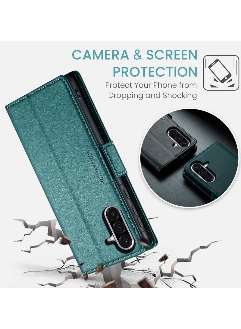 CaseMe Phone Case Luxury PU Leather Design Anti Fingerprint 023 Flip Cover Card Slot Holder Cover For Samsung Galaxy A36 (Green) - Image 5