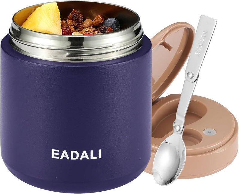 Eadali 15.2oz Kids Food Jar for Hot Food – Vacuum Insulated Lunch Container with 316 Stainless Steel Interior, Leakproof Wide Mouth & Foldable Spoon for School Meals - Image 1