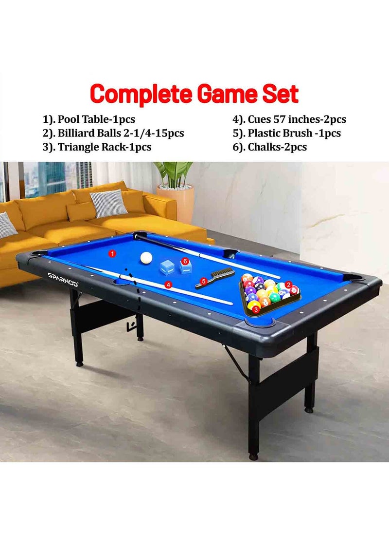 Sparnod Fitness - Sparnod Fitness SPT-80 8FT Billiards Pool Table – Durable MDF Construction with Blue Wool Cloth, Complete Set Included, Instant Setup, Foldable Design for Family and Pool Hall Use - Image 1
