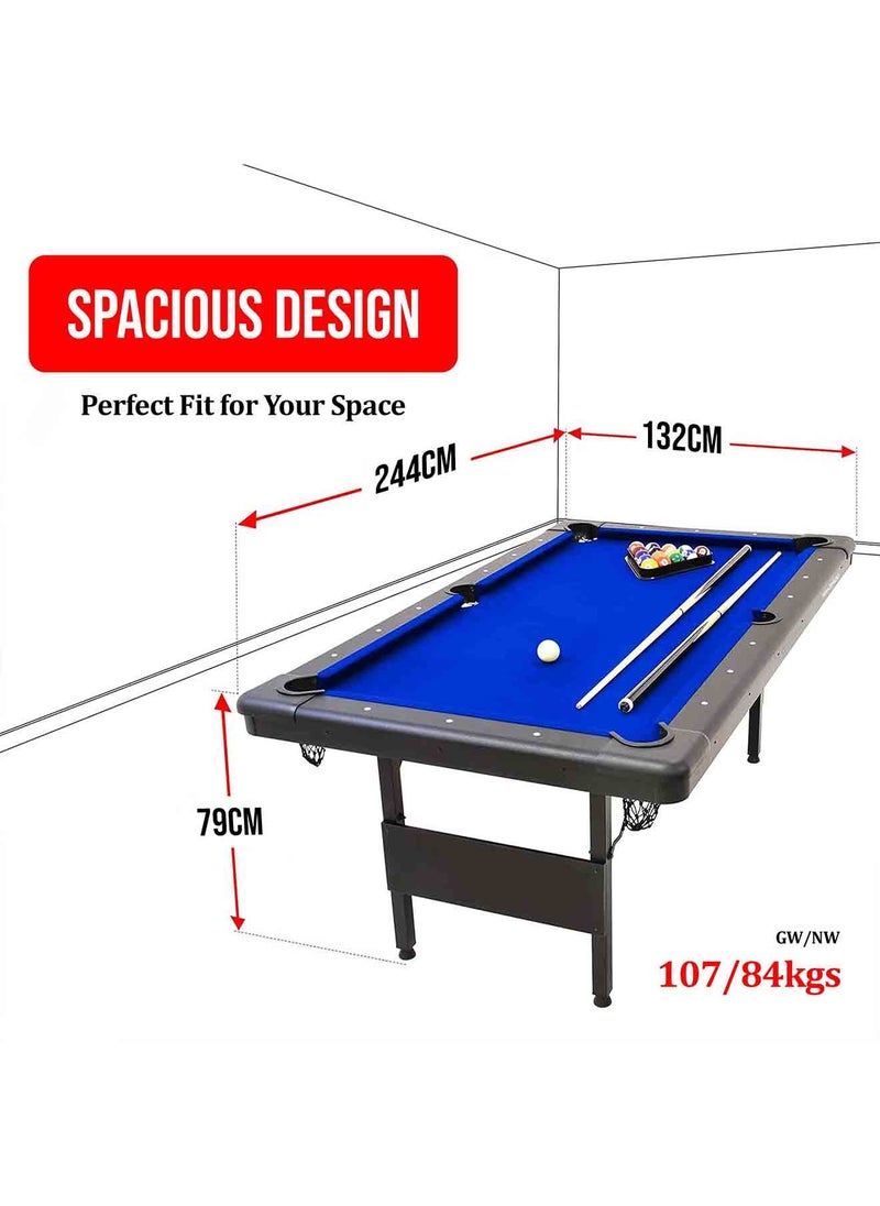 Sparnod Fitness - Sparnod Fitness SPT-80 8FT Billiards Pool Table – Durable MDF Construction with Blue Wool Cloth, Complete Set Included, Instant Setup, Foldable Design for Family and Pool Hall Use - Image 1