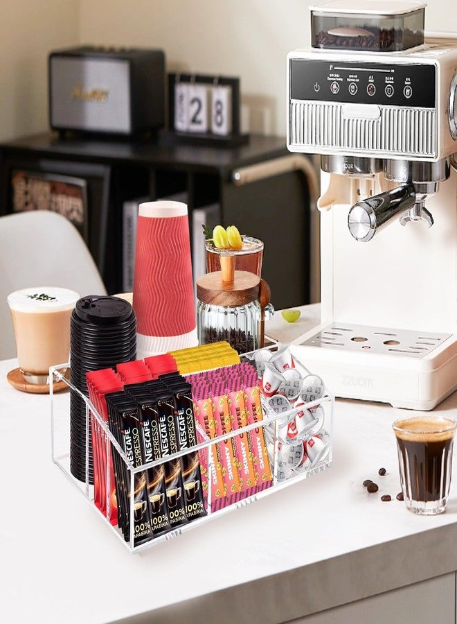 Goindy Coffee Station Organizer for Countertop - Clear Acrylic Coffee Bar Accessories and Organizer with Removable Dividers for Pods Condiment Syrup Tea Cups Stirrers Tea Bag - Farmhouse Table Decor - Image 3