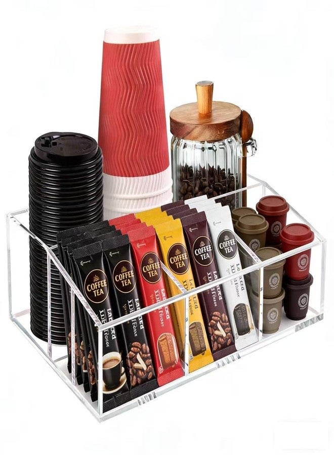 Goindy Coffee Station Organizer for Countertop - Clear Acrylic Coffee Bar Accessories and Organizer with Removable Dividers for Pods Condiment Syrup Tea Cups Stirrers Tea Bag - Farmhouse Table Decor - Image 1