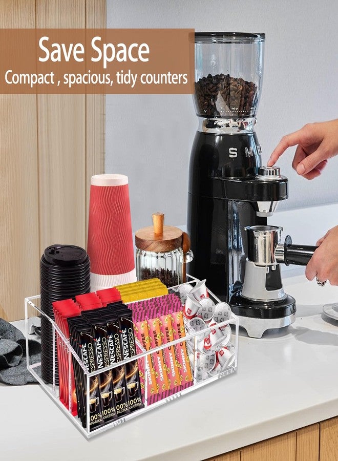 Goindy Coffee Station Organizer for Countertop - Clear Acrylic Coffee Bar Accessories and Organizer with Removable Dividers for Pods Condiment Syrup Tea Cups Stirrers Tea Bag - Farmhouse Table Decor - Image 2