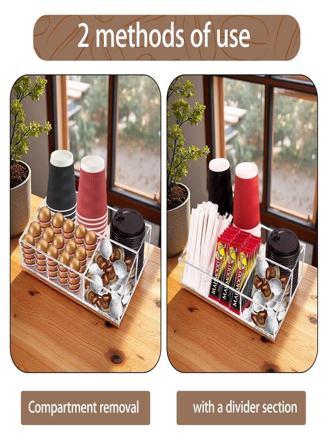 Goindy Coffee Station Organizer for Countertop - Clear Acrylic Coffee Bar Accessories and Organizer with Removable Dividers for Pods Condiment Syrup Tea Cups Stirrers Tea Bag - Farmhouse Table Decor - Image 4