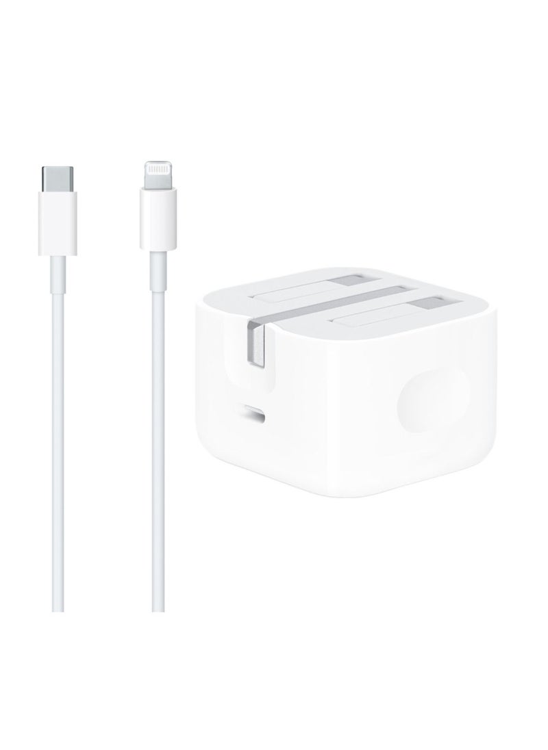 iPhone Charger 20W USB-C Power Adapter Fast Charger With Type-C To Lightning Cable 1 Meter White Support iPhone 13 Series