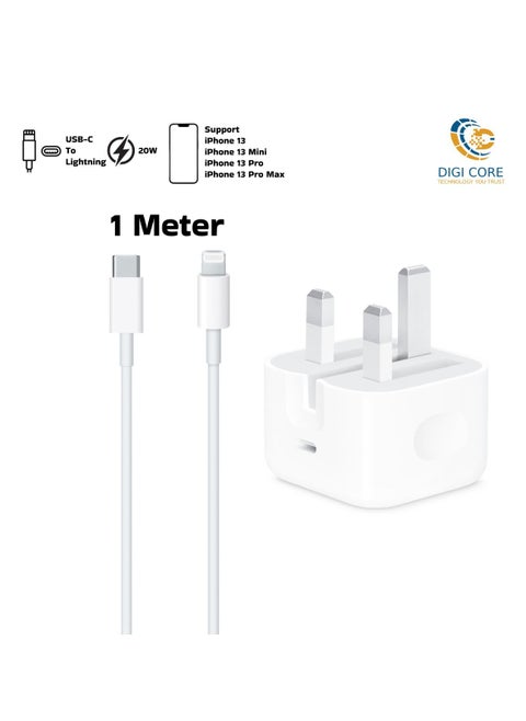 iPhone Charger 20W USB-C Power Adapter Fast Charger With Type-C To Lightning Cable 1 Meter White Support iPhone 13 Series