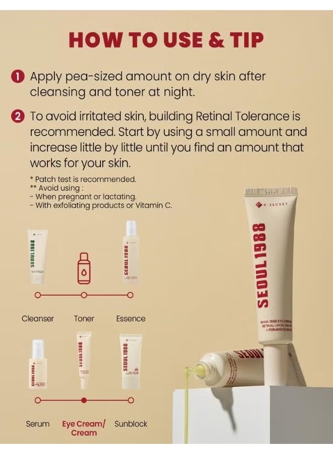 SEOUL 1988 Eye Cream 30ml, Retinal Liposome 4% + Fermented Bean | Anti-aging, Brightening, Firming - Image 2