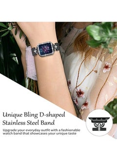 JOYOZY Magnetic Band Compatible with Apple Watch Band 38mm 40mm 41mm 42mm 44mm 45mm Milanese Strap with Bling Case and Screen Protector, Dressy Stainless Steel iWatch Loop for Women (Black 41mm)  - Image 2