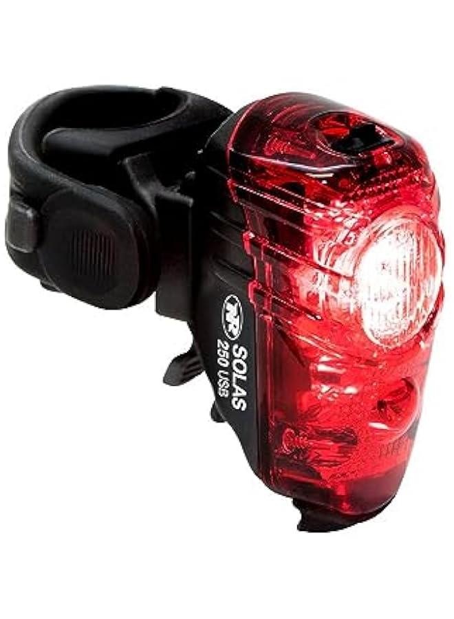 عربست مصباح الدراجة الخلفي Solas 250 USB قابل لإعادة الشحن - مصباح خلفي فائق السطوع لركوب الدراجات ليلاً - مصباح دراجات بخاصية وميض النهار - تركيب سهل لمصباح الذيل على الطرق، والجبال، والدراجات الكهربائية، والتنقل. - Image 1