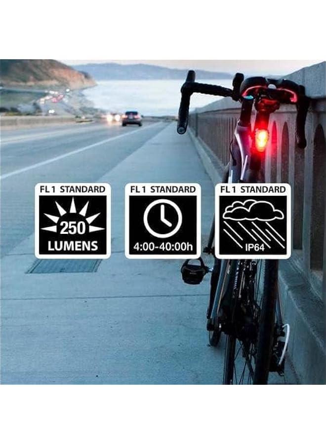 عربست مصباح الدراجة الخلفي Solas 250 USB قابل لإعادة الشحن - مصباح خلفي فائق السطوع لركوب الدراجات ليلاً - مصباح دراجات بخاصية وميض النهار - تركيب سهل لمصباح الذيل على الطرق، والجبال، والدراجات الكهربائية، والتنقل. - Image 3